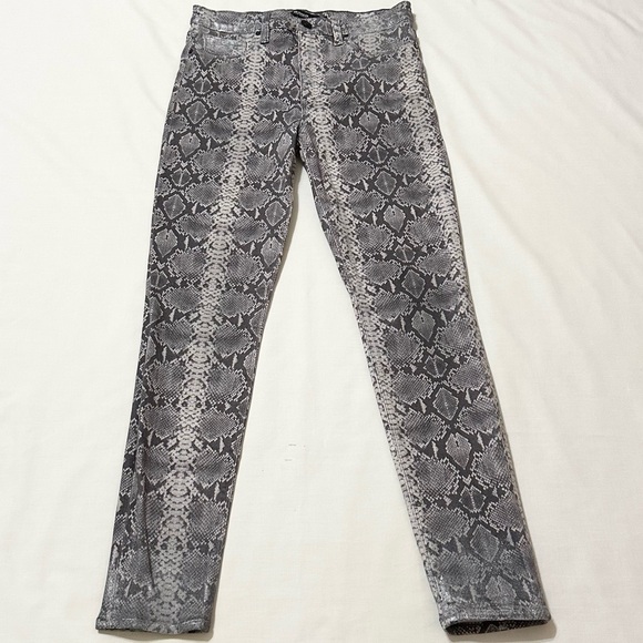 Hudson Barbara Super Skinny Gray/White Python Snakeskin Silver Coated Jeans - 28 - Picture 3 of 17